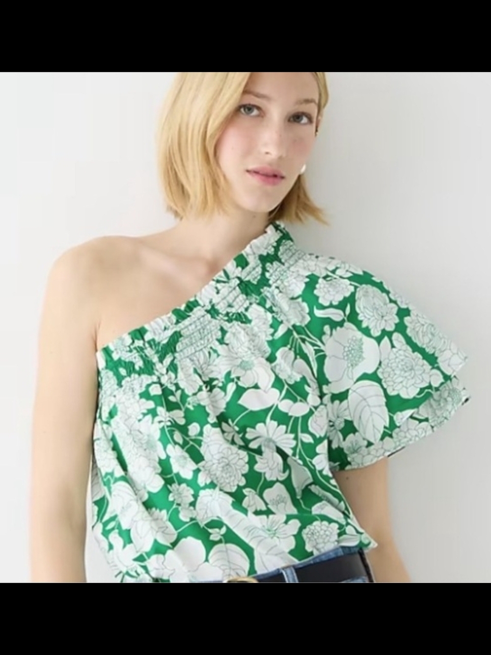 J.CREW Women's One Shoulder Smocked Blouse in Kelly Floral XXS